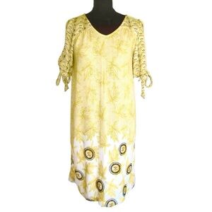 White Stuff Short Sleeve Midi Shift Dress with Embroidered Pattern